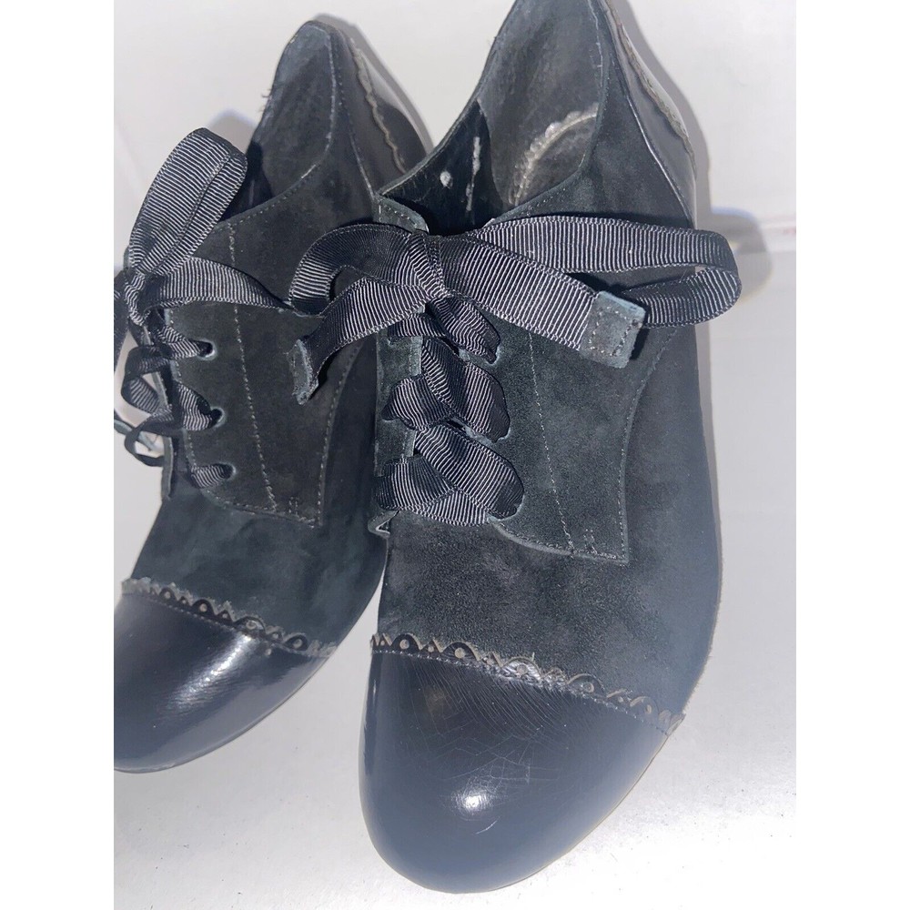 Gianni Bini 8.5M Black Leather Lace Up Oxford Shoes Heels Boots